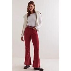 NWT FREE PEOPLE CRVY Karma Cord Flare Jeans WTF $128 LARGE Red Dahlia